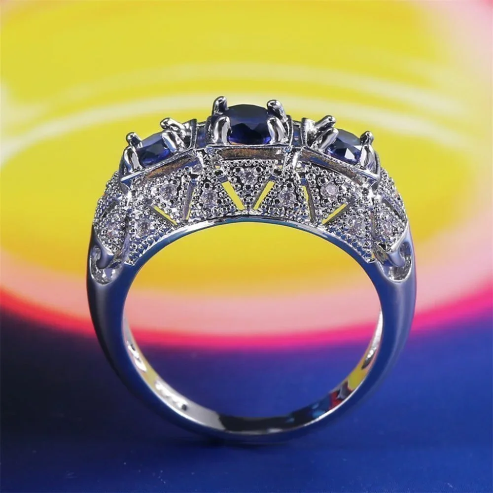 💝 Royal Blue Zircon Anillos Vintage Luxury Vintage Rings for Women, PD020 - Picture 3 of 11